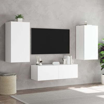 vidaXL Comode TV de perete cu lumini LED, 3 piese, alb