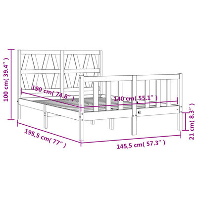 vidaXL Cadru de pat cu tăblie, negru, 140x190 cm, lemn masiv