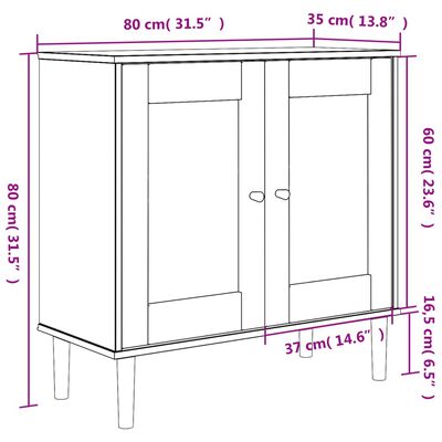 vidaXL Servantă SENJA, aspect ratan alb, 80x35x80 cm, lemn masiv pin