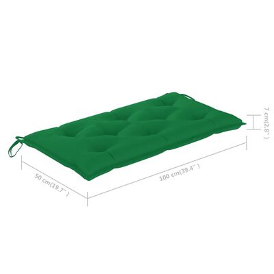 vidaXL Bancă de grădină, cu pernă verde, 112 cm, lemn masiv de tec