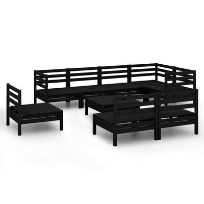 vidaXL Set mobilier de grădină, 9 piese, negru, lemn masiv de pin