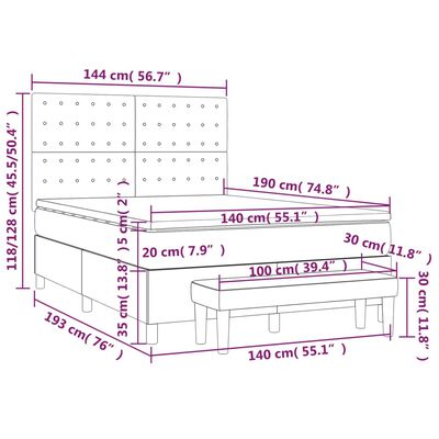 vidaXL Pat box spring cu saltea, cappuccino, 140x190cm piele ecologică