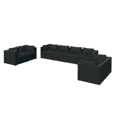 vidaXL Set mobilier de grădină cu perne, 8 piese, negru, poliratan