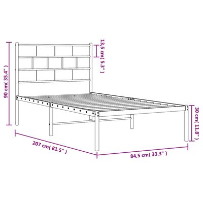 vidaXL Cadru de pat metalic cu tăblie, negru, 80x200 cm