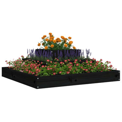 vidaXL Jardinieră, negru, 80x80x27 cm, lemn masiv de pin