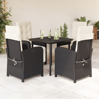 vidaXL Set mobilier de grădină cu perne, 5 piese, negru, poliratan