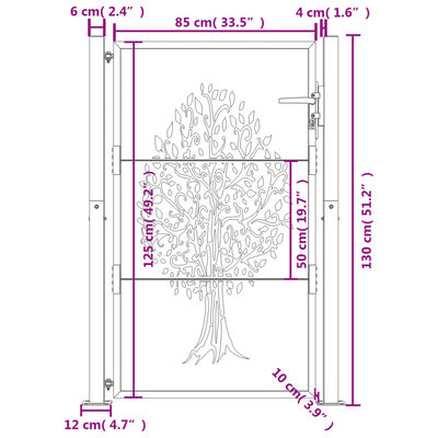 vidaXL Poartă pentru grădină, antracit, 105x130 cm, oțel, design copac