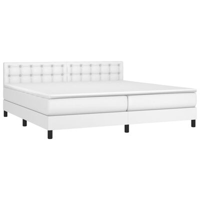 vidaXL Pat box spring cu saltea, alb, 200x200 cm, piele ecologică