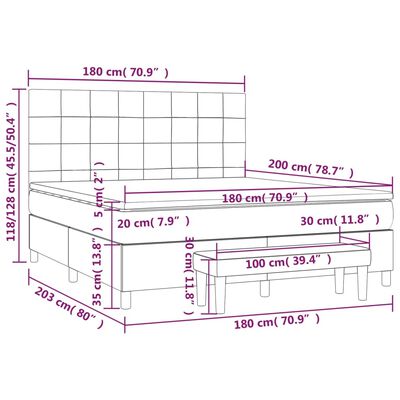 vidaXL Pat box spring cu saltea, gri închis, 180x200 cm, catifea