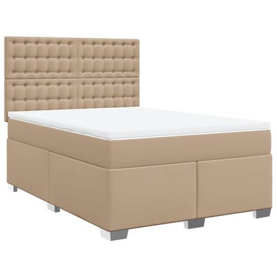 vidaXL Pat box spring cu saltea, cappuccino, 140x200cm piele ecologică