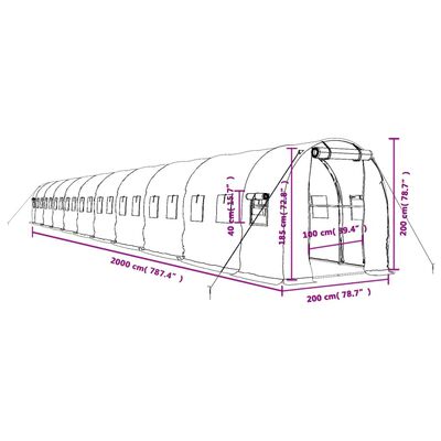 vidaXL Seră cu cadru din oțel, verde, 40 m², 20x2x2 m