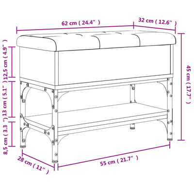 vidaXL Bancă de pantofi, gri sonoma, 62x32x45 cm, lemn prelucrat