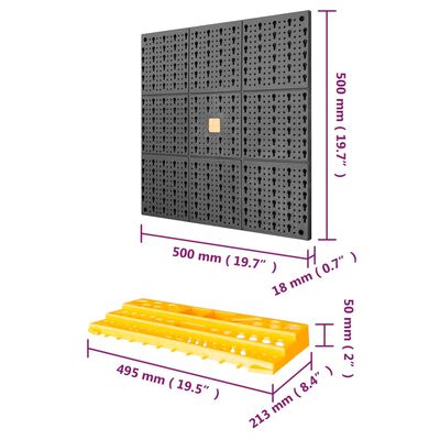 vidaXL Perete pentru unelte, 500x1000 mm, 50 cârlige, PP