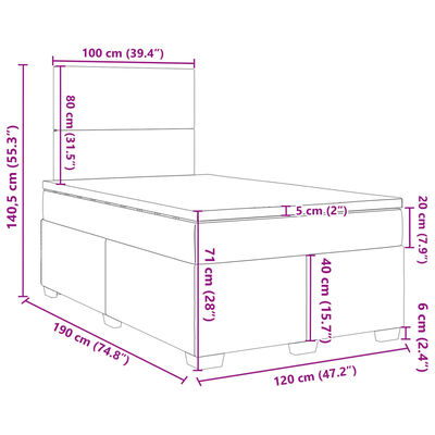 vidaXL Pat box spring cu saltea, gri deschis, 120x190 cm, catifea