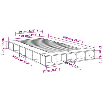 vidaXL Cadru de pat, stejar fumuriu, 120x200 cm, lemn prelucrat