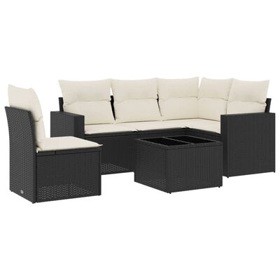 vidaXL Set mobilier de grădină cu perne, 6 piese, negru, poliratan