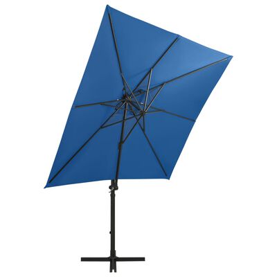 vidaXL Umbrelă în consolă cu stâlp și LED-uri, albastru azur, 250 cm