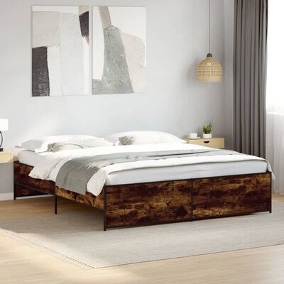 vidaXL Cadru de pat, stejar fumuriu 180x200 cm lemn prelucrat și metal