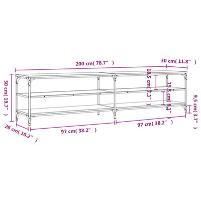 vidaXL Comodă TV, negru, 200x30x50 cm, lemn prelucrat și metal