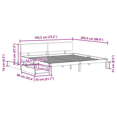 vidaXL Cadru de pat cu sertare, alb, 180x200 cm, lemn masiv pin