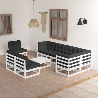 vidaXL Set mobilier de grădină cu perne, 9 piese, lemn masiv de pin