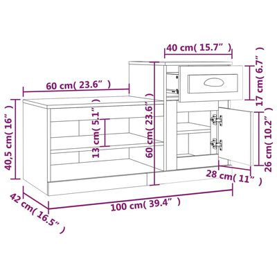 vidaXL Pantofar, gri beton, 100x42x60 cm, lemn prelucrat