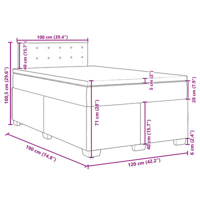 vidaXL Pat box spring cu saltea, albastru, 120x190 cm, catifea