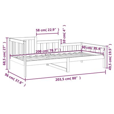 vidaXL Pat de zi, negru, 90x200 cm, lemn masiv de pin