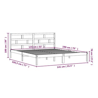 vidaXL Cadru de pat dublu, negru, 135x190 cm, lemn masiv