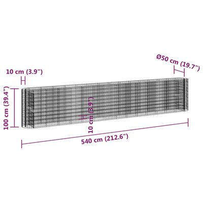 vidaXL Strat înălțat gabion, 540x50x100 cm, fier galvanizat