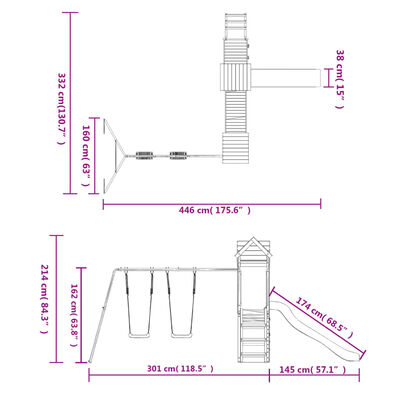 vidaXL Set de joacă pentru exterior, lemn masiv de pin