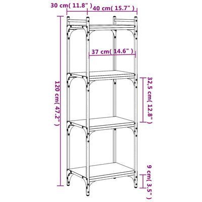 vidaXL Bibliotecă cu 4 niveluri gri sonoma 40x30x120 cm lemn prelucrat