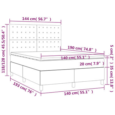 vidaXL Pat cu arcuri, saltea și LED, negru, 140x190 cm, catifea