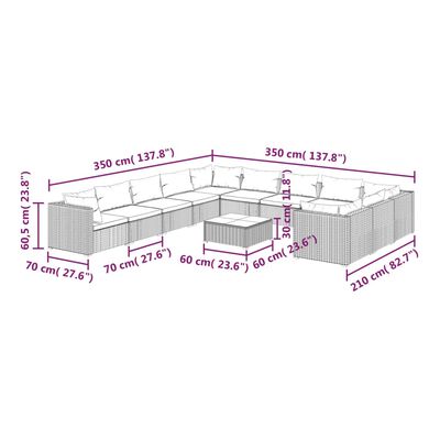 vidaXL Set mobilier de grădină cu perne, 12 piese, maro, poliratan