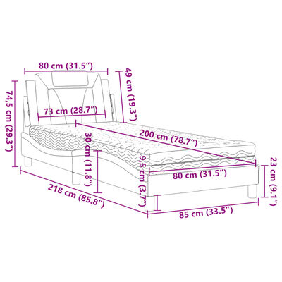 vidaXL Pat cu saltea, alb, 80x200 cm, piele ecologică