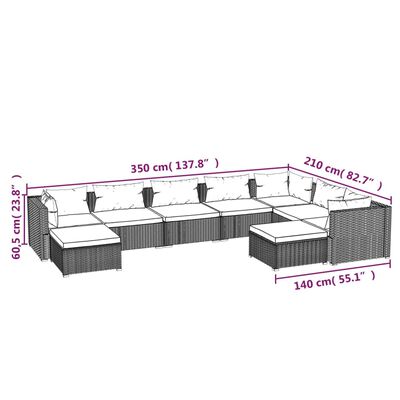 vidaXL Set mobilier de grădină cu perne, 9 piese, maro, poliratan