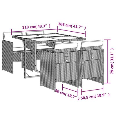 vidaXL Set mobilier de grădină cu perne, 5 piese gri deschis poliratan