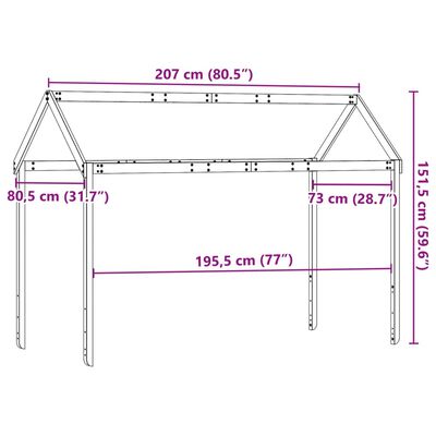 vidaXL Acoperiș pat de copii, maro, 207x80,5x151,5 cm, lemn masiv pin