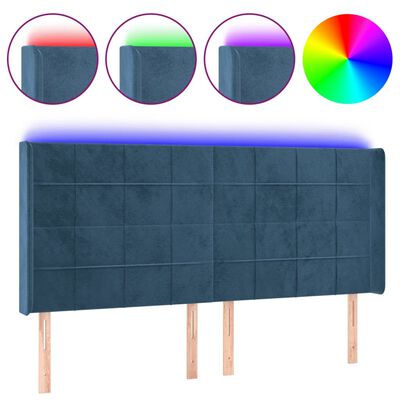 vidaXL Tăblie de pat cu LED, albastru închis, 163x16x118/128cm catifea