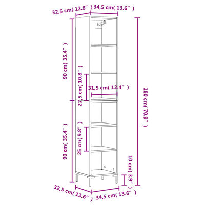 vidaXL Dulap înalt, gri beton, 34,5x32,5x180 cm, lemn prelucrat