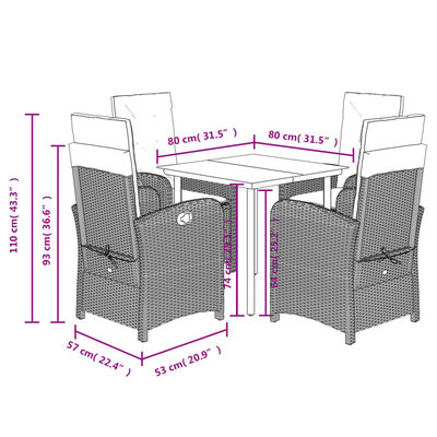 vidaXL Set mobilier de grădină cu perne, 5 piese, negru, poliratan