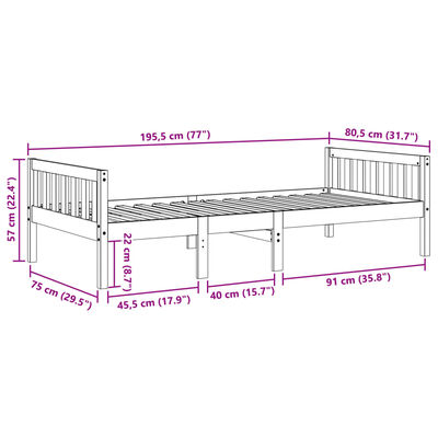 vidaXL Pat pentru copii fără saltea, alb, 75x190 cm, lemn masiv de pin