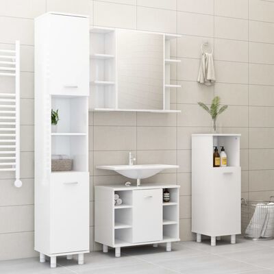 vidaXL Set mobilier de baie, 4 piese, alb extralucios, PAL