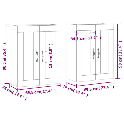 vidaXL Dulapuri montate pe perete, 2 buc, negru, lemn prelucrat