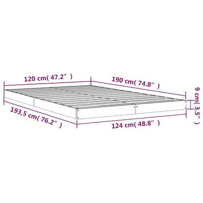 vidaXL Cadru de pat dublu mic, 120x190 cm, alb, lemn masiv de pin