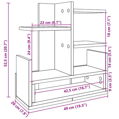 vidaXL Organizator birou, gri sonoma, 49x20x52,5 cm lemn prelucrat