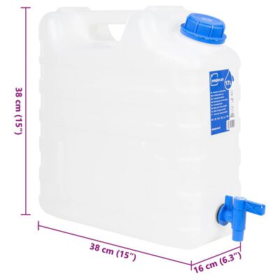 vidaXL Recipient de apă cu robinet, transparent, 15 L, plastic