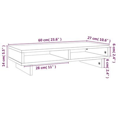 vidaXL Suport pentru monitor, alb, 60x27x14 cm, lemn masiv pin