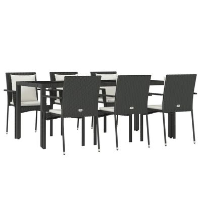 vidaXL Set mobilier de grădină cu perne, 7 piese, negru, poliratan