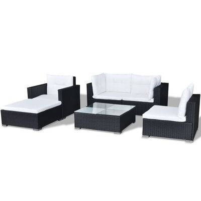 vidaXL Set mobilier de grădină cu perne, 6 piese, negru, poliratan